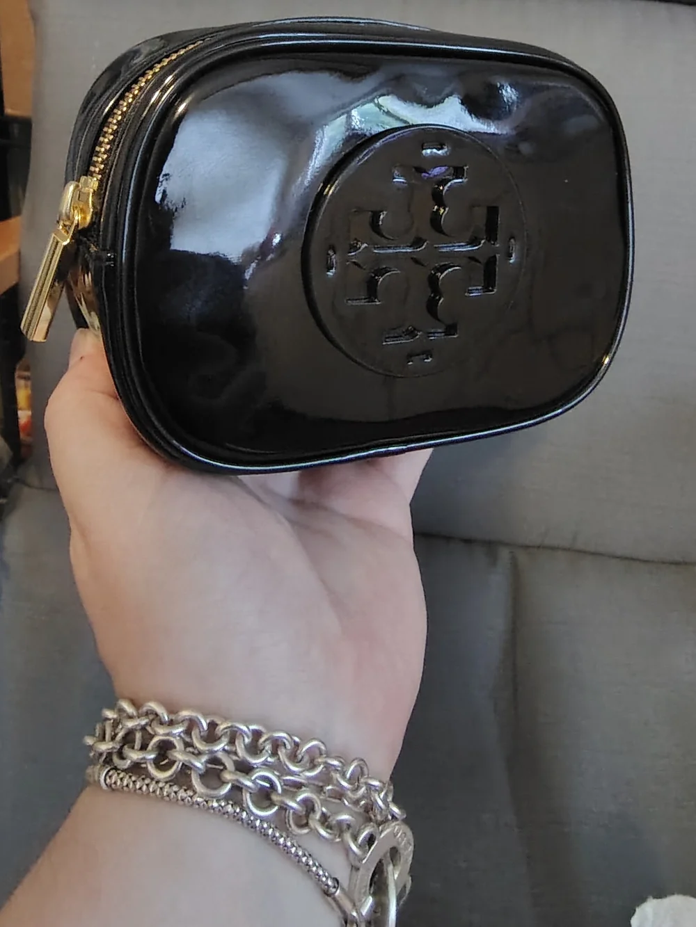 Tory Burch Black Patent Cosmetic Case